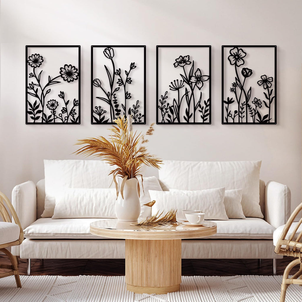 Sokurdeg Minimalist Black Metal Floral Art (4-Piece Set, 12x17 in)