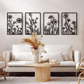 Sokurdeg Minimalist Black Metal Floral Art (4-Piece Set, 12x17 in)