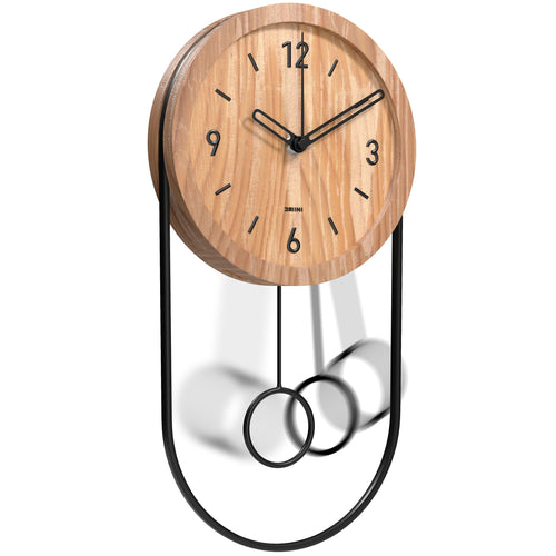 Driini Modern Pendulum Wall Clock - Silent Wood & Metal